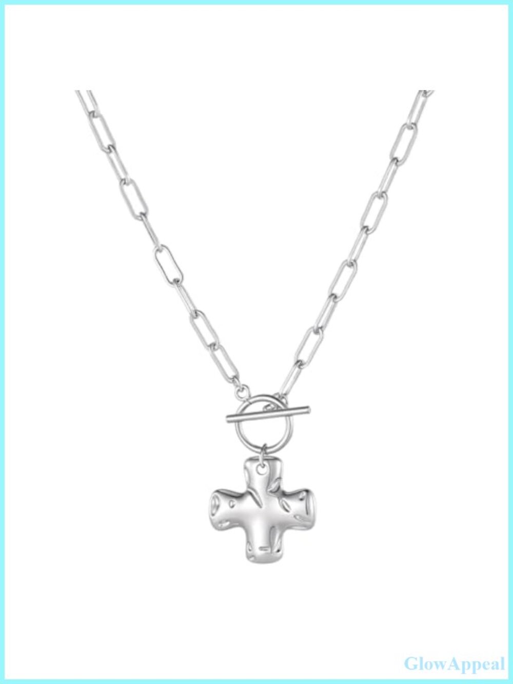 Hammered Cross Pendant Necklace Paperclip Chain Toggle Clasp 20in